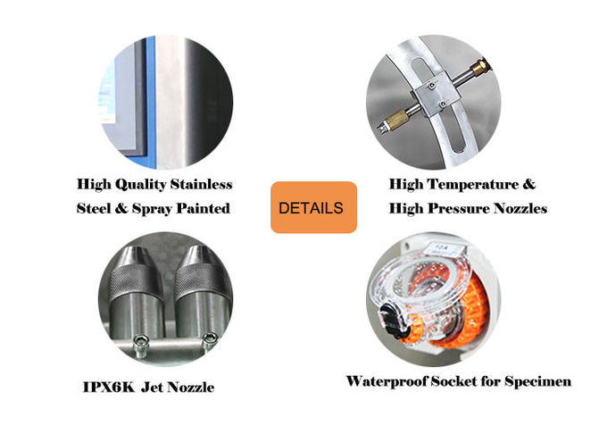 Câmara de aço inoxidável de alta temperatura do pulverizador de água do equipamento de testes do ingresso da água de IPX6K9K 0
