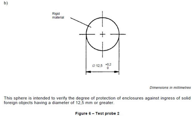 Figura 6 Ф12.5mm da ponta de prova 2 do teste do IEC 61032 para cercos contra o teste do ingresso 0
