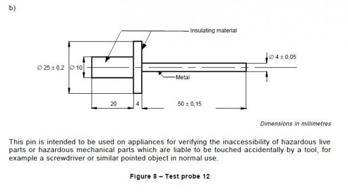 Figura 8 Pin aço temperado do IEC 61032 do teste da ponta de prova 12 Ф4mm do teste 0
