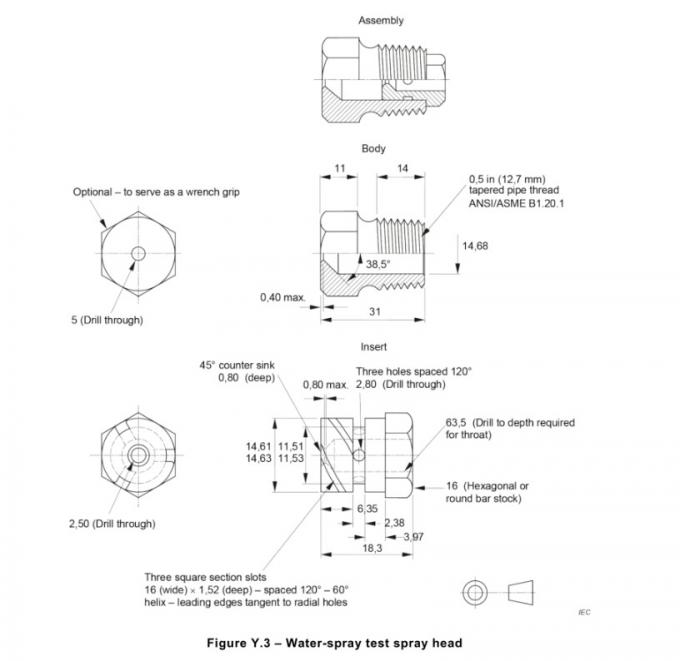 Instrumento do teste de pulverizador da água da cláusula Y.5.3 do IEC 62368-1 5 libras por polegada quadrada para o controle manual das lâmpadas 1