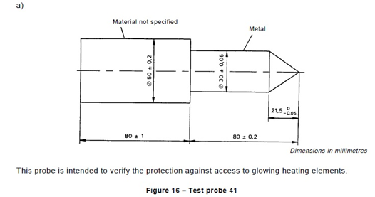 Cláusula 8 da IEC60335-1.1.3 sondas de ensaio para componentes luminosos e térmicos 41 0